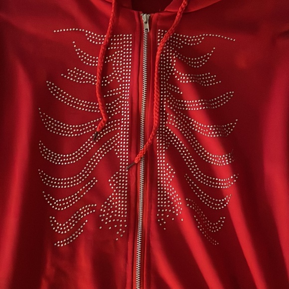 Red rhinestone hoodie L - Picture 2 of 5